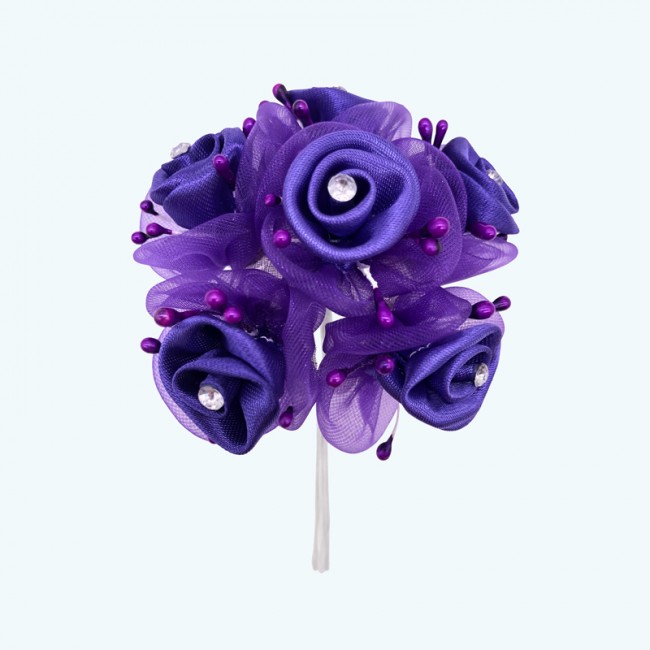 2.5" Diameter Rhinestone Ribbon Flower 6X12 | Purple